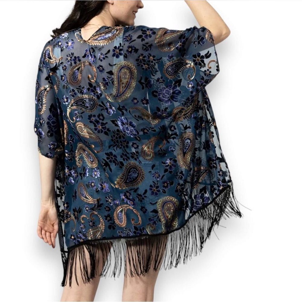 Boho Paisley Velvet Fringe Duster  Jacket Whimsigoth NWT